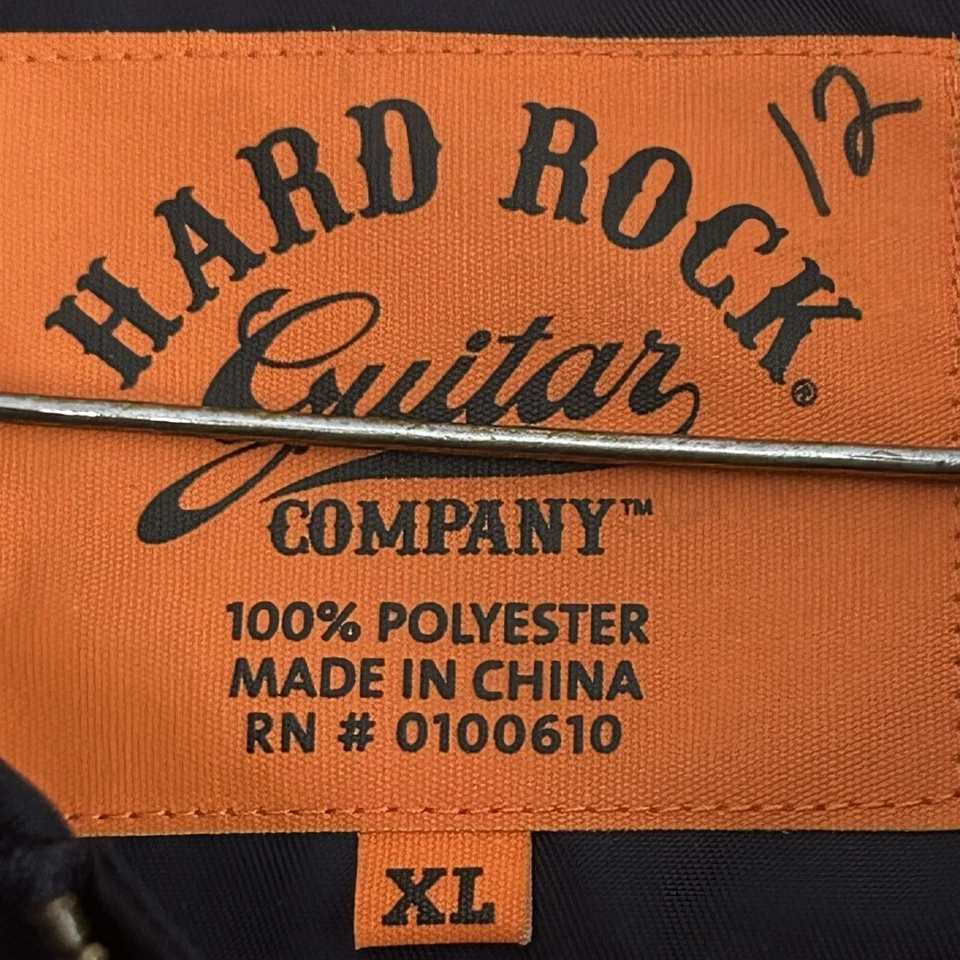 Chaqueta de bombardero Hard Rock Guitar Co. acolchada con cremallera completa azul marino talla XL Foto 3 de 4