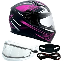 Pink Full Face Snowmobile Helmet Dual Lens Heated shield Retractable Sun Visor