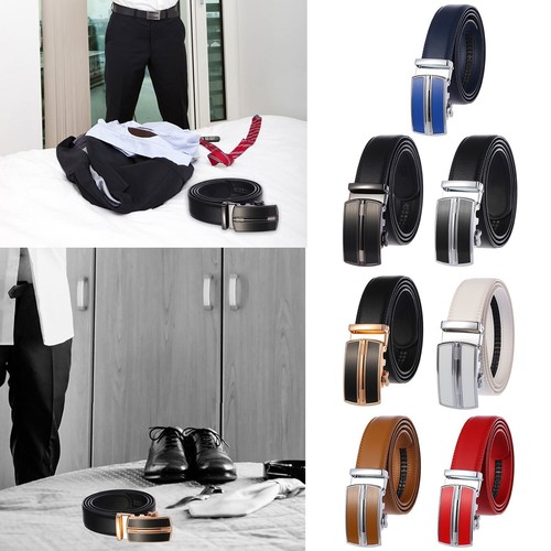 Men's Leather Ratchet Belt with Automatic Buckle Casual Formal Waistband 48 Inch