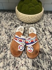 Jack Rogers white with rainbow eyelet lace up t-strap M3 slide on sandals Size 5