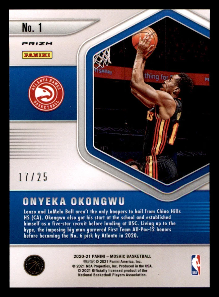 2020-21 Panini Mosaic Blue Chips Mosaic White #1 Onyeka Okongwu /25 - Image 2 of 2