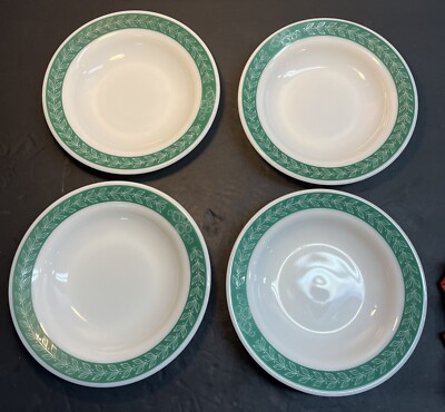 4 Corning 9  Fern Green Autumn Bands Laurel Leaf Desert Soup Salad Bowls