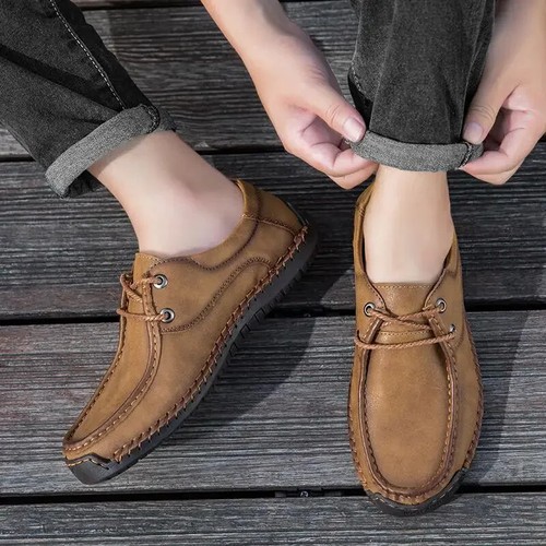 Men's Breathable Casual Flats Soft Shoes Outdoor Genuine Leather Moccasin Shoes - Picture 11 of 13
