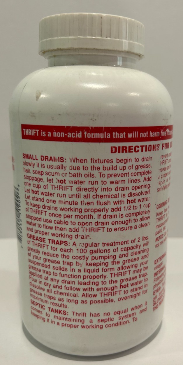 Thrift T-200 Odorless Drain Cleaner (2 lb.) Container New FREE SHIPPING