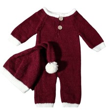 Holiday Theme Santa Hat Romper Infant Photography Props Knitted Christmas Outfit