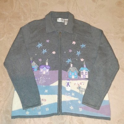 Vintage Tabi International Weihnachten Strickjacke Pullover Größe 12-14 Reißverschluss Kragen