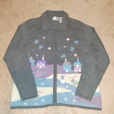 Vintage Tabi International Weihnachten Strickjacke Pullover Größe 12-14 Reißverschluss Kragen - Bild 1 von 4