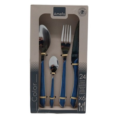 Amefa ECLAT Besteck Set NATURE Blau Holz Essbesteck 24-teilig für 6 Personen Ede