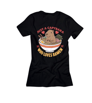 Damen T-Shirt Just Capybara Love Ramen Eating Nudeln Druck Baumwollshirt Sommer