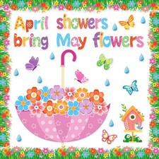 Spring April Showers Bring May Flowers Bulletin Board Cut Outs Decorations