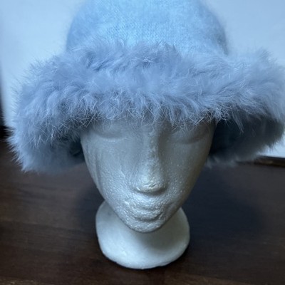 Vintage Angora Fischerhut hellblau flauschig flauschig Cloche 80% Angora 57cm YK2 90er