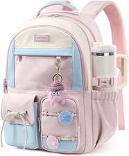 Cute Girls' School Backpack for Ages 8-16, Fits 15.6" Laptop & Cup Holder