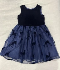 Cat & Jack Navy Blue Reindeer Dress Size 5T Christmas Holiday Girls