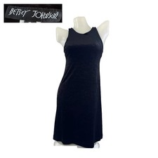 90s Vintage BETSEY JOHNSON Black STRETCH Velvet Crushed Mini Tank Dress LBD S