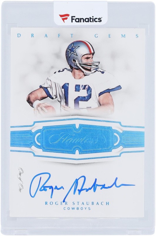 Roger Staubach Cowboys Signed 2018 Panini Flawless Draft Gems #DG-RS #1/1 Card