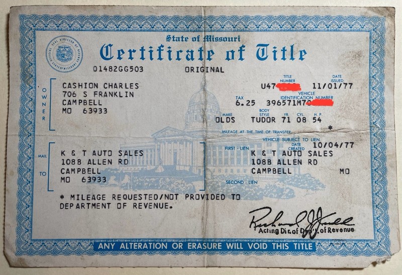 Classic Collectible 1971 Oldsmobile Toronado 2dr Missouri Certificate