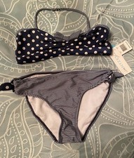 NEW Jantzen Girls Bikini Size 14 Blue Stripe Polka Dot Halter 2 PC UV Swimsuit