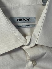 DKNY Slim Fit Stretch Dress Shirt Men s 17 34/35 Cream Button Up
