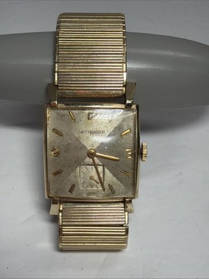 WITTNAUER 76 REVUE MENS VINTAGE TANK WRIST WATCH - 10K GOLD FILLED - 17j Working