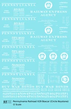 K4 O Scale Decals Pennsylvania Railroad PRR X29 Boxcar White Circle Keystone