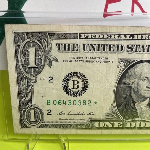2013 B Duplicate Print Error $1 B 06430382* Fancy Serial Numbers Star Note FW - Picture 3 of 9