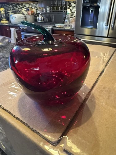 Blenko Hand Blown Art Glass Red Apple Signed Dated Original Sticker