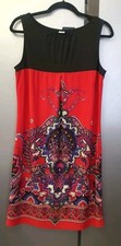 Sangria Red Floral Jersey Dress UK10 EU38 US6 Colourblock Boho Hippie Stretchy 