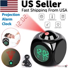 LED Projection Alarm Clock with Weather, Snooze, USB & Voice Talking Display