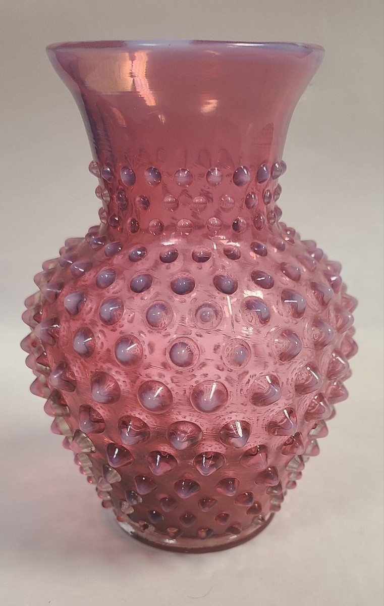 Vintage Fenton Cranberry Opalescent Hobnail Glass Vase | eBay