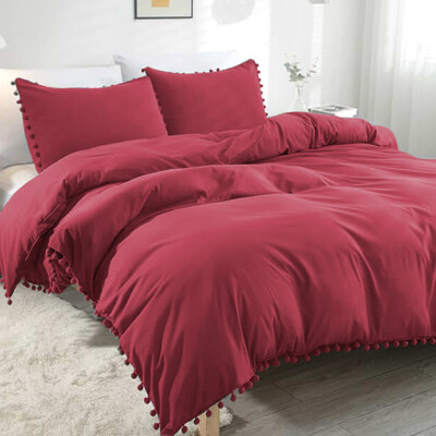 Luxury Red Quilt Doona Duvet Cover & pillowcases Soft Bedspread Bedding Set