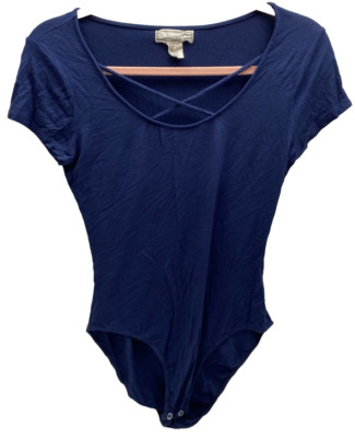 Bodysuit Short Sleeve Navy Blue Medium Stretchy Comfortable Fit