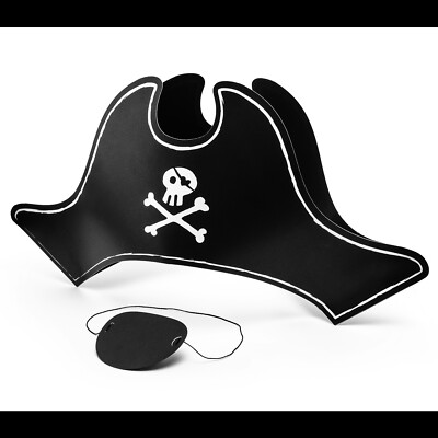Lot 24 – 12 Chapeaux Pirates En Carton + 12 Cache-œil Imprimés Crâne, Fête Et Déguisement Enfant