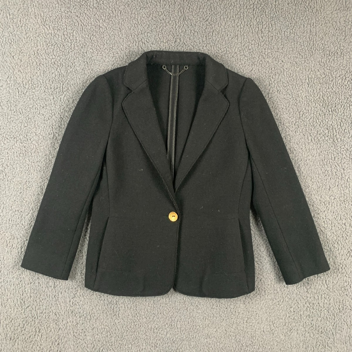 JIGSAW Jacket Womens UK 10 Black Wool Blend Blazer Long Sleeve Short Lined