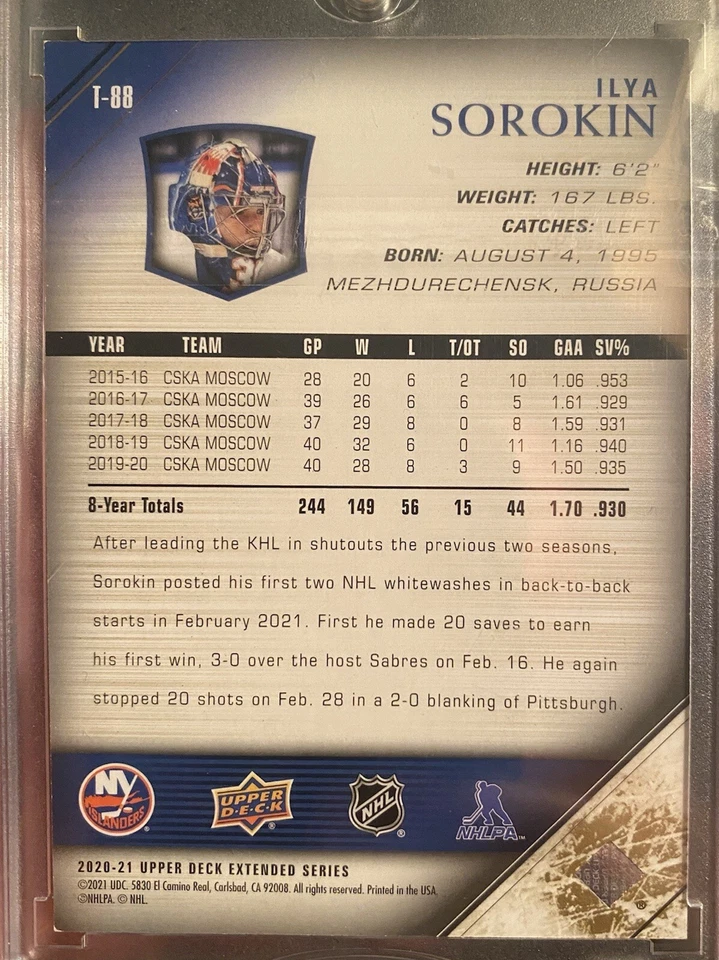 2020-21 Upper Deck Ilya Sorokin Young Guns Retro Exclusive/100 🔥Tribute #T-88  - Image 2 of 2