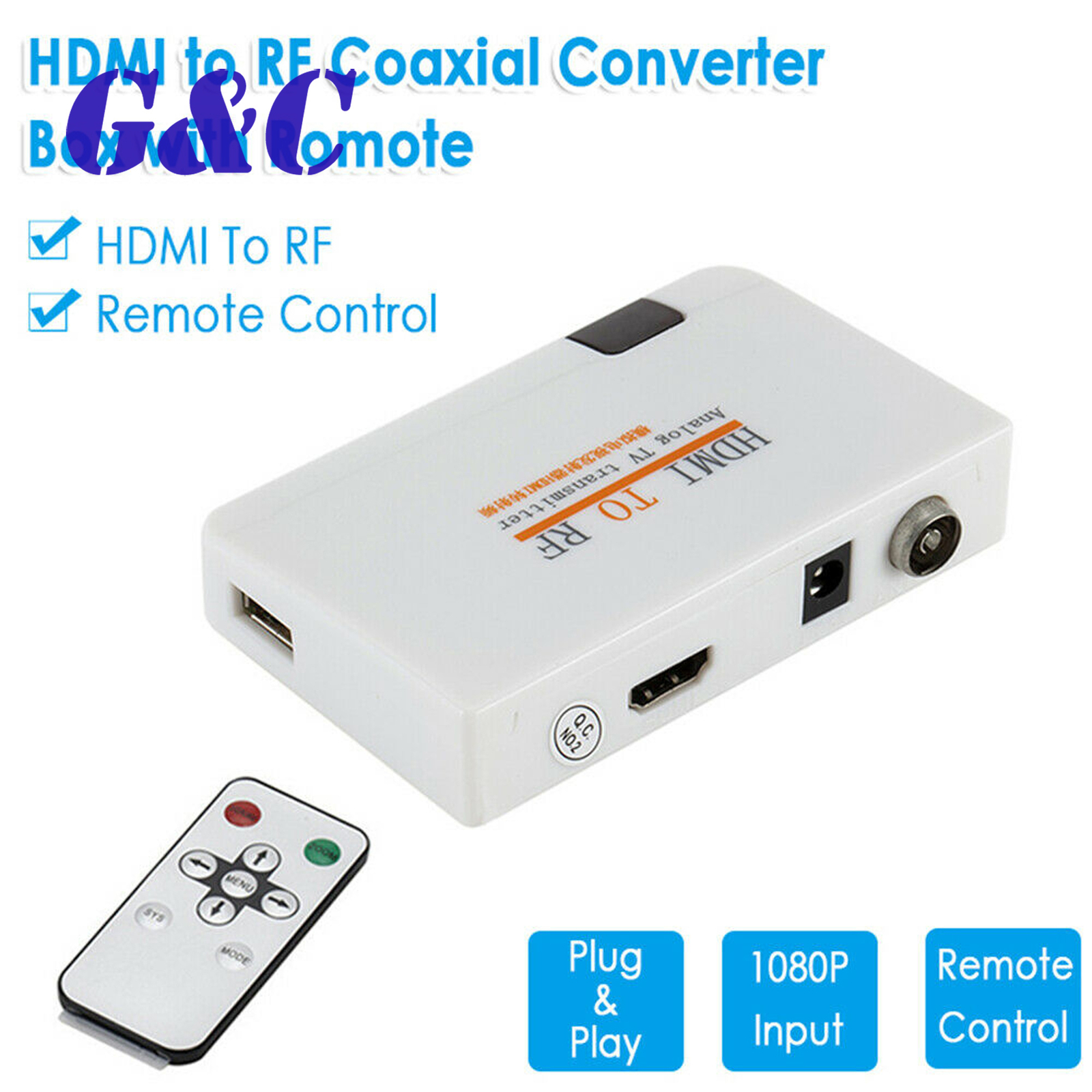 HDMI To RF HDMI Coaxial Converter Adapter Box Remote Control US/EU/UK