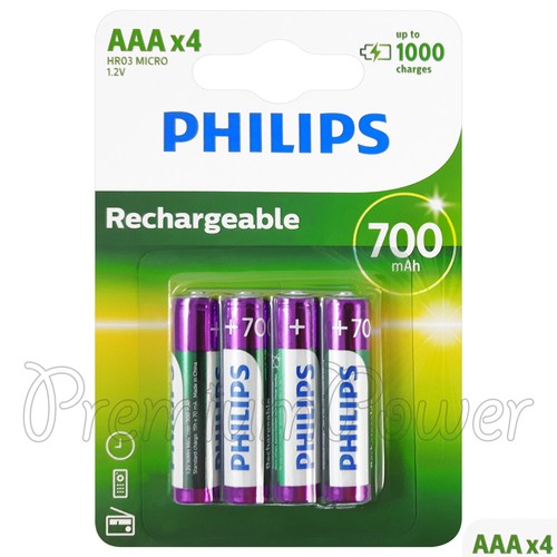 4 x Philips Rechargeable AAA 700 mAh batteries NiMh HR03 1.2V Micro Dect phone 8710895962902 eBay