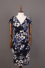 Ladies Ralph Lauren Blue Floral Short Sleeve Bodycon Evening Dress Size 15?