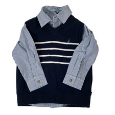 New Nautica Toddler Boys Size 3T Dress Shirt and Sweater Vest Set Blue