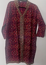 Bin Saeed Embroidered Kurti Tunic Dress  Beaded Artisan Boho Ethnic Top