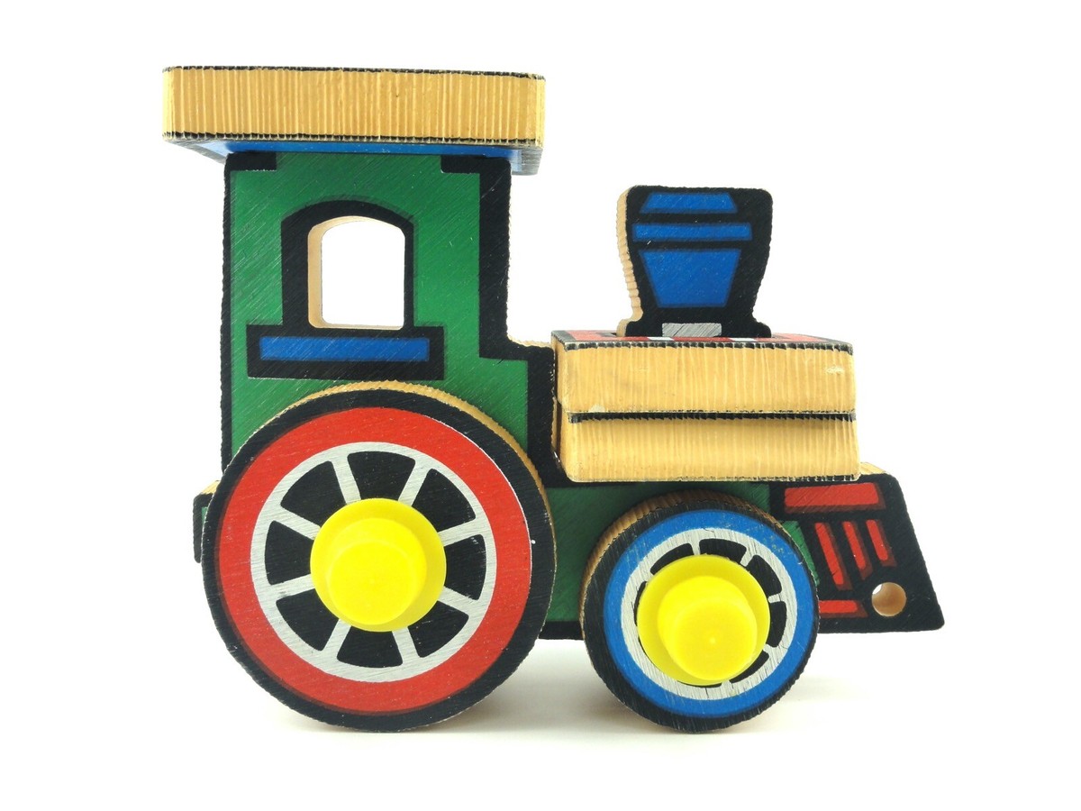 Colorful Wood Train 3 Removable Pieces Blue Red Green White Yellow