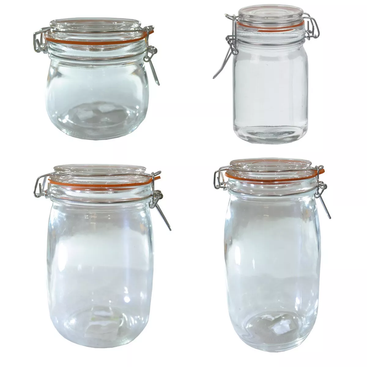 6 x CLIP TOP STORAGE GLASS JARS PRESERVE JAM AIR TIGHT JAR HERB BISCUITS KITCHEN