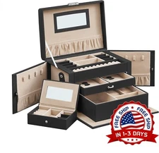 Joyero con estuche de viaje portátil asa con cerradura 3 capas 2 cajones US NEW