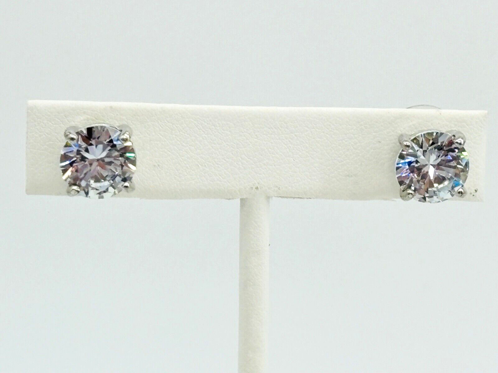 Large CZ Solitaire Post Earrings Silvertone Setti… - image 2