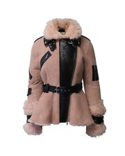 Alexander Mcqueen Shearling-lined Biker Jacket In Pink Lambskin Leather Intl