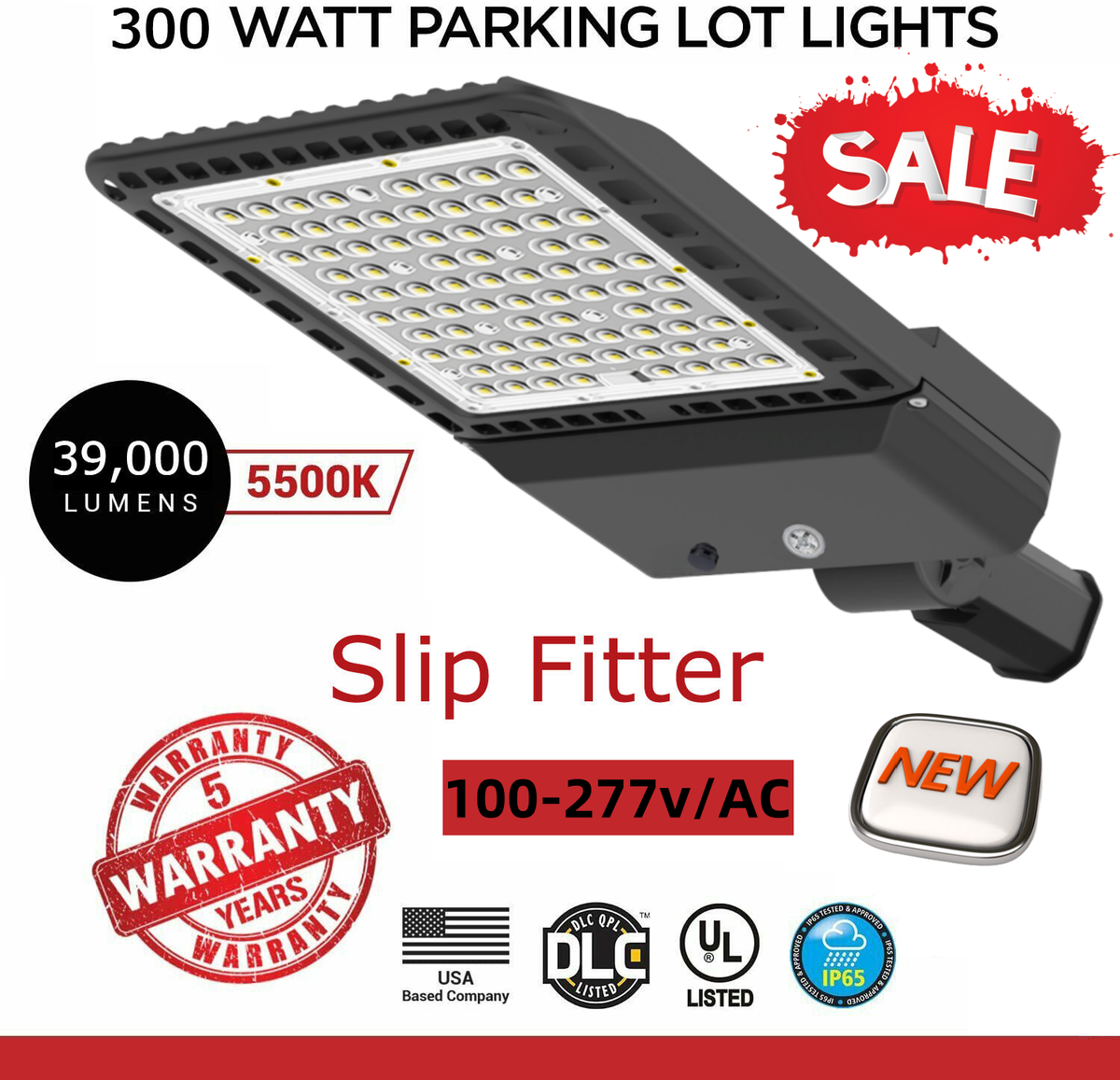 300W LED Shoebox Street Light fixture 39090Lm 5000K UL IP65 DLC White