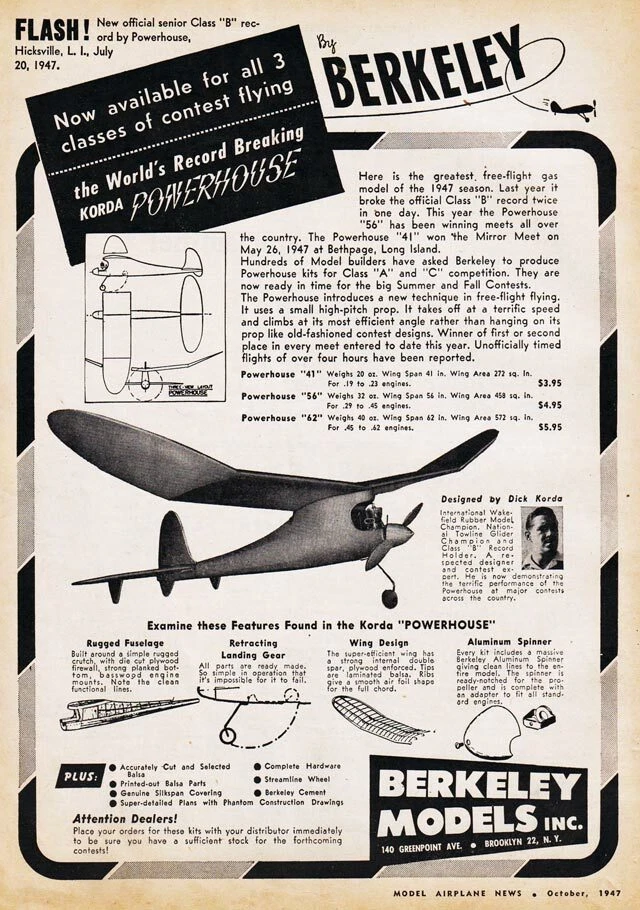 Berkeley POWERHOUSE 64 PLAN +PARTS PATTERNS to Build Dick Korda’s Model Airplane - Image 4 of 4