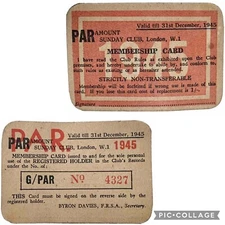 WWII Paramount Sunday Club, London, W.1 Soldiers R&R On Leave Membership Card