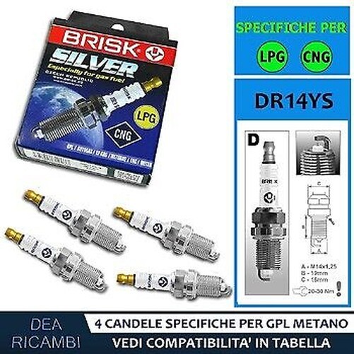 Bougies D'Allumage BRISK Silver DR15YS - Lot De 4, Pour Essence/GPL/GNV, Filetage M14x1.25, 19 Mm - 2