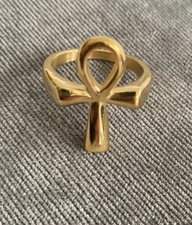 Ankh Cross Ring Gold Size Large UK U US 10 Egyptian Protection Spiritual Gift