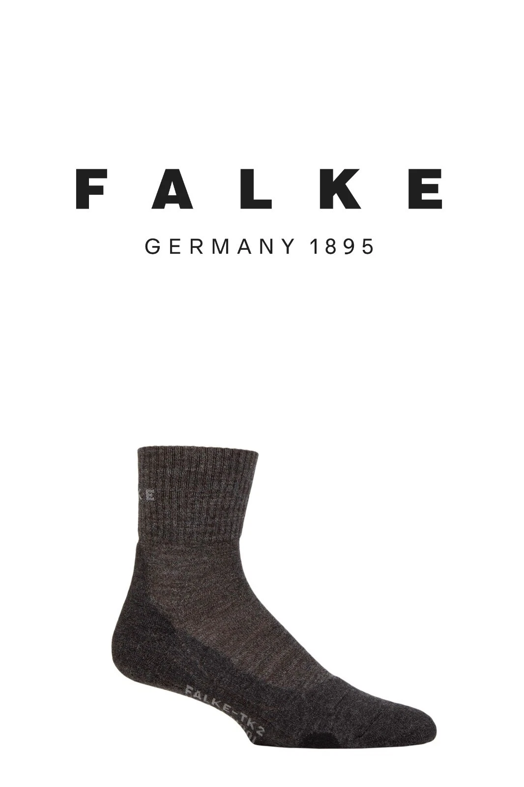 Trekking Socks FALKE Men's TK2 Wool Short in Charcoal Grey 3 Sizes - 1 Pair Pack